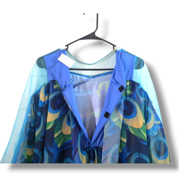 Girls Posh Peacock Costume Sz L 10/12 Jumpsuit Headpiece Hyde And Eek Halloween - Picture 6 of 11